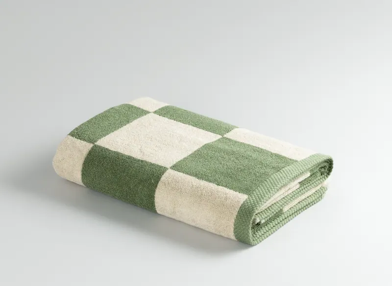 Check Sage towel, folded