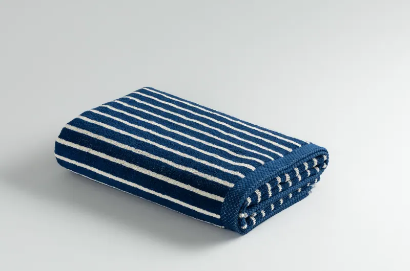Stripe Navy towel, folded