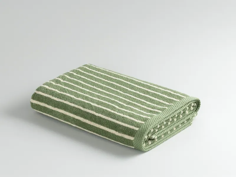 Stripe Sage towel, folded