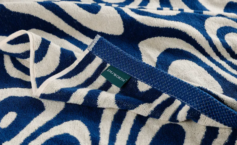 Navy Swirl jacquard towel