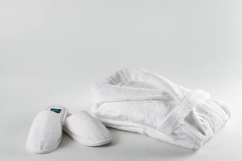 White waffle robe with matching slippers